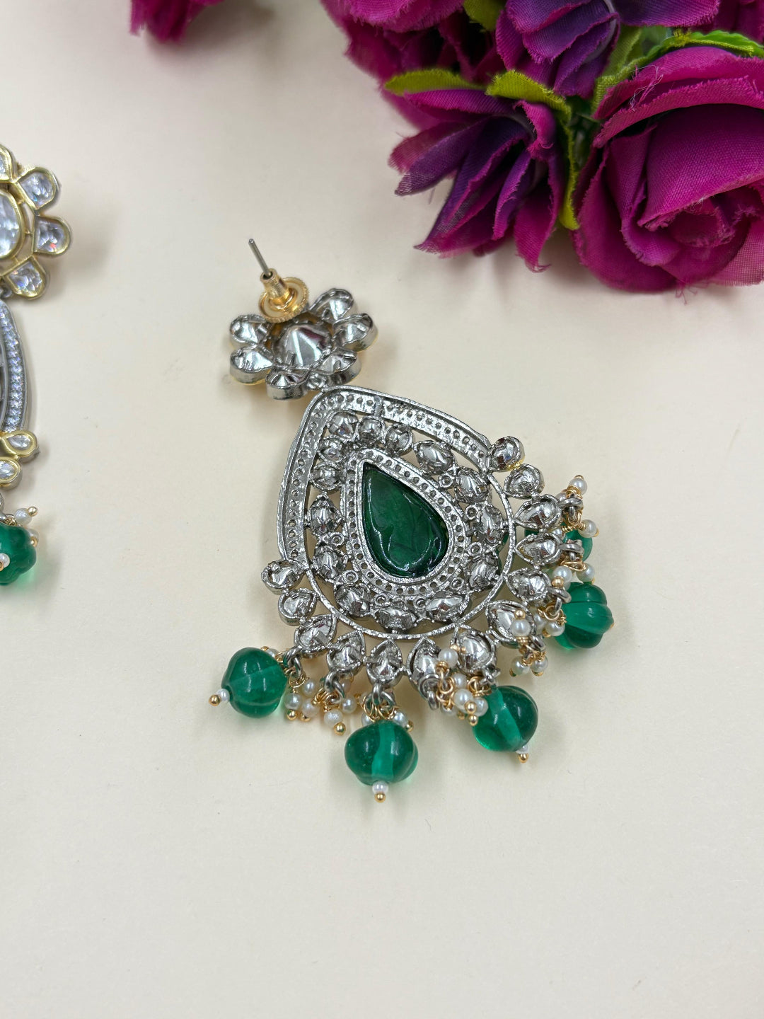 Long Victorian Plated Kundan Earrings For Women - Wedding And Party Wear Earrings