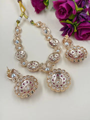 Designer Wedding Wear Kundan Necklace Set With Green Enamel 