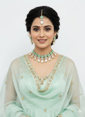 Designer Mint Green Polki Kundan Necklace Set For Weddings By Gehna Shop