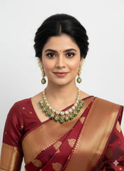 Single Line Rose Gold Finish Polki Kundan Necklace Set For Weddings By Gehna Shop