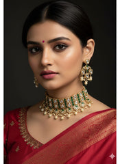 Tanisha Majestic Kundan Polki Choker Necklace Set  | Wedding Choker Jewellery