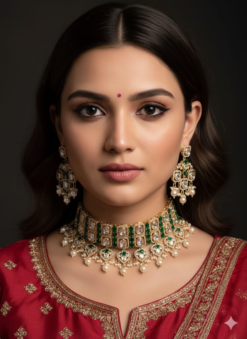 Tanisha Majestic Kundan Polki Choker Necklace Set  | Wedding Choker Jewellery