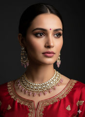 Nandita Designer Wedding Polki Kundan Necklace Set - Bridal Jewellery Set for pink lehanga 