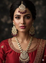 Elegant Rose Gold Finish Long Kundan Necklace Set For Weddings By Gehna Shop