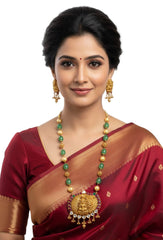 Goddess Lakshmi Temple Jewellery Necklac Set With Jade Beads Ganthan Mala
