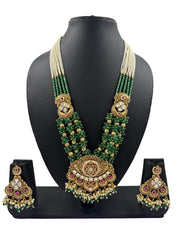 Aarzoo Artificial Gold Plated Long Antique Gold Green Wedding Jewellery Set