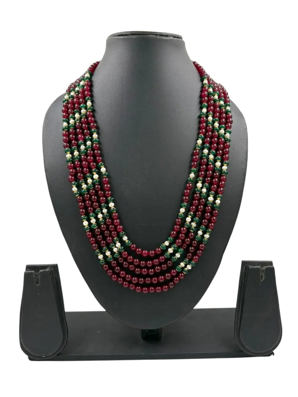 Multi-Layered Maroon Onyx Beaded Necklace Set for Women - Beads Necklace For Saree 