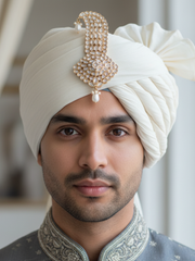 White Designer Kundan Polki Kalangi for Groom | Royal Safa Kalangi for Wedding