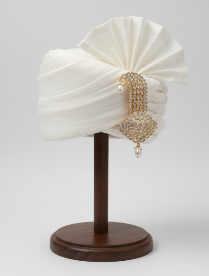 White Designer Kundan Polki Kalangi for Groom | Safa Kalangi