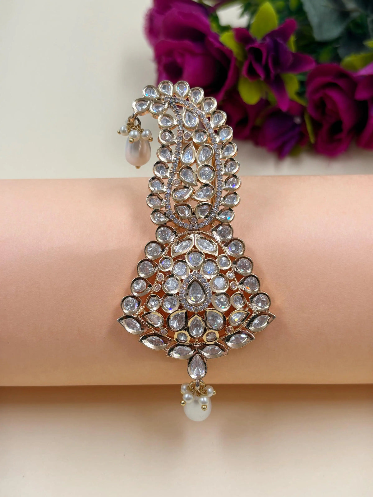 White Handcrafted Kundan Polki Kalangi for Groom | Elegant Wedding Safa