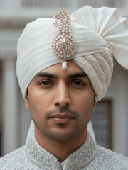 White Royal Kundan Polki Kalangi for Groom | Traditional Wedding Safa Brooch