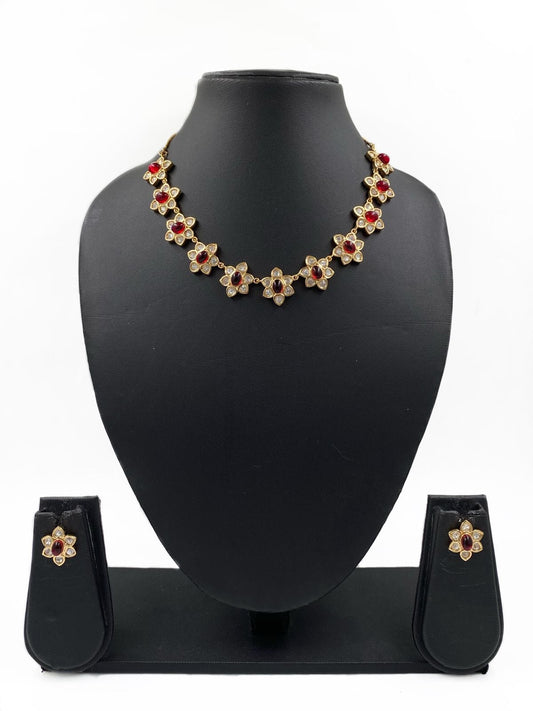 Aafreen Flower Design Simple Polki Kundan Party Wear Necklace By Gehna Shop Choker Necklace Set