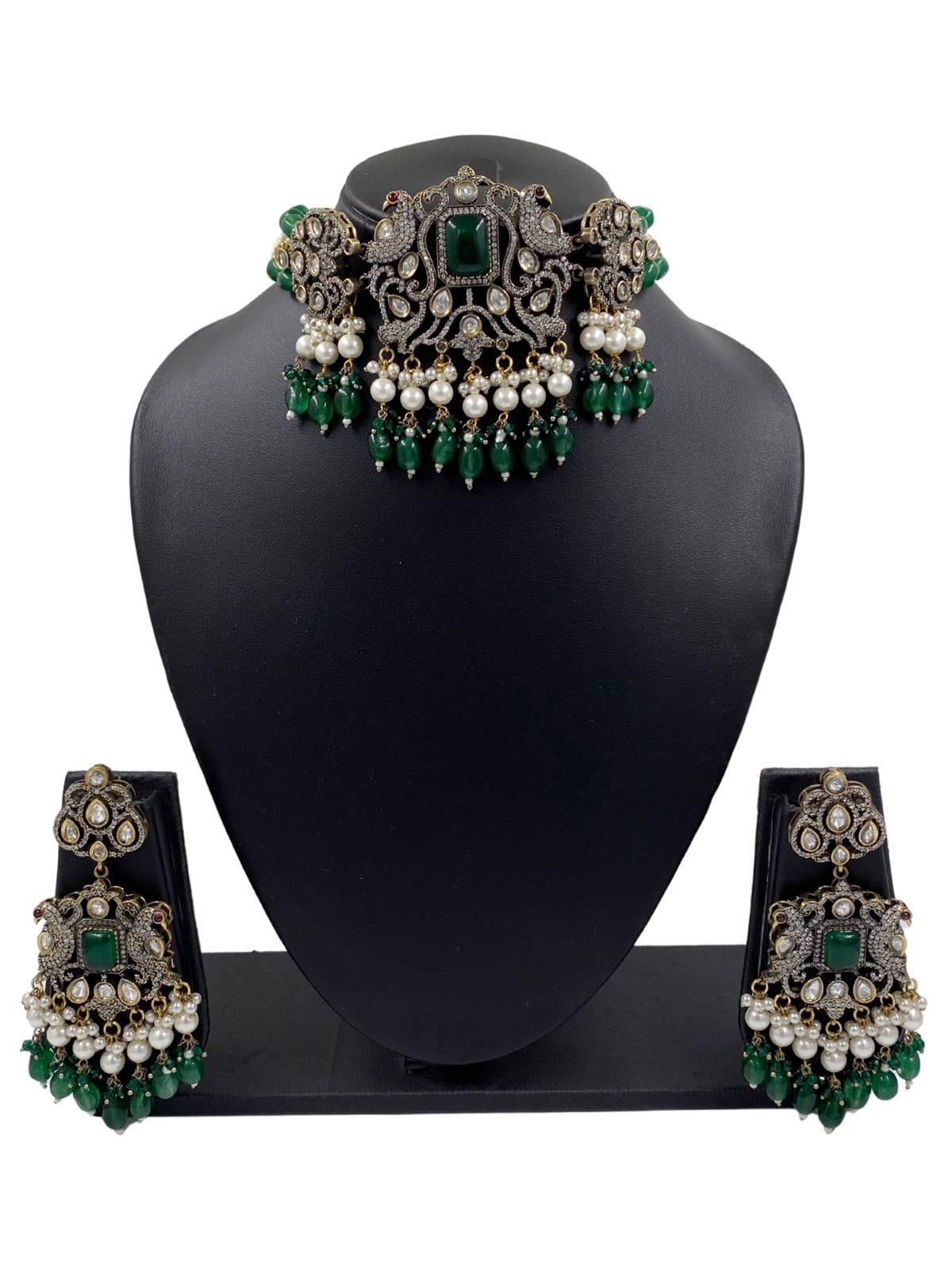 Aazba Designer AD Victorian Choker Necklace Set By Gehna Shop Victorian Necklace Sets