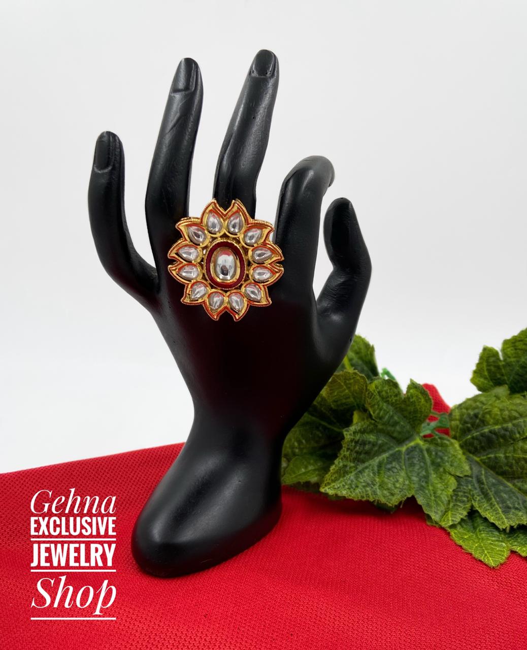 Adjustable Kundan Finger Ring By Gehna Shop Finger rings