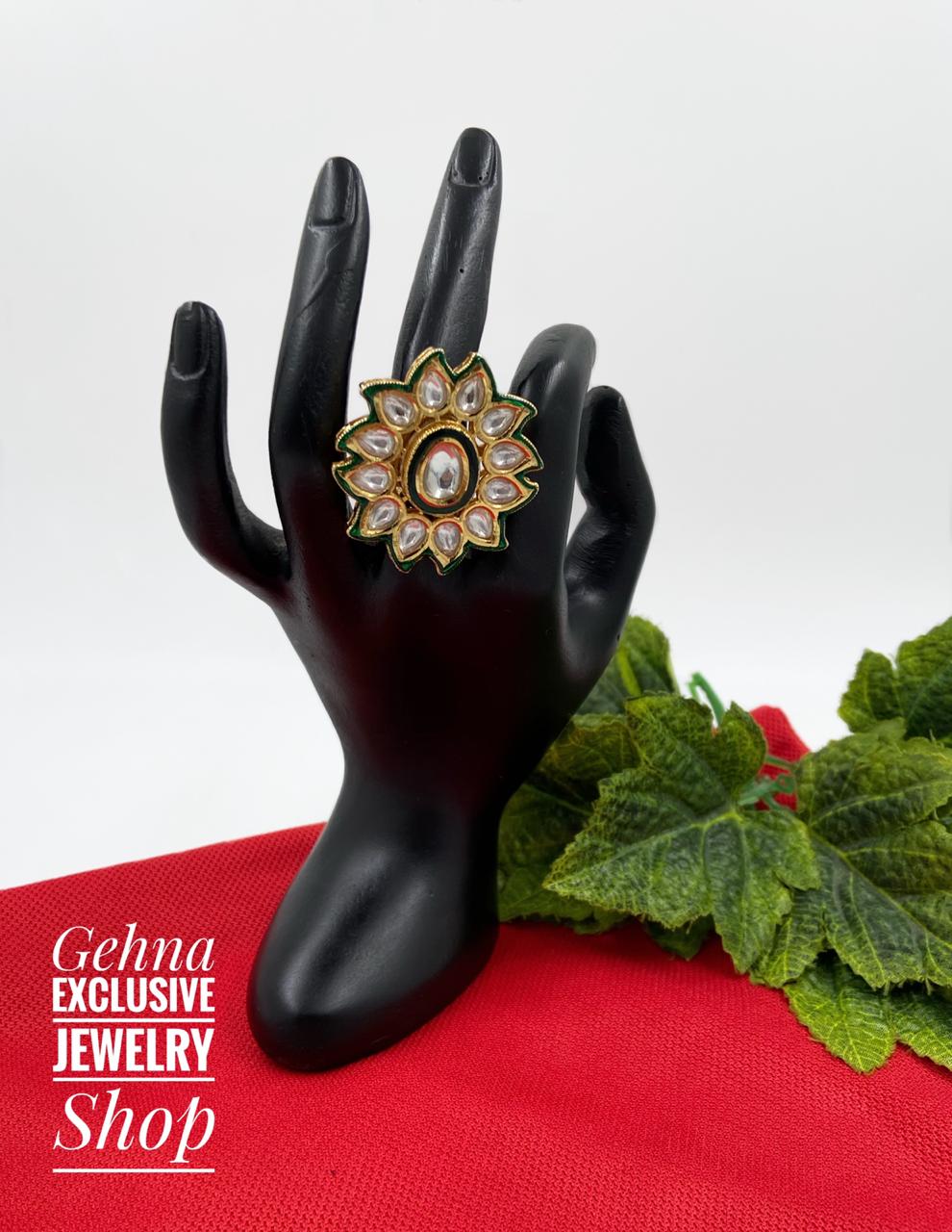 Adjustable Kundan Finger Ring By Gehna Shop Finger rings