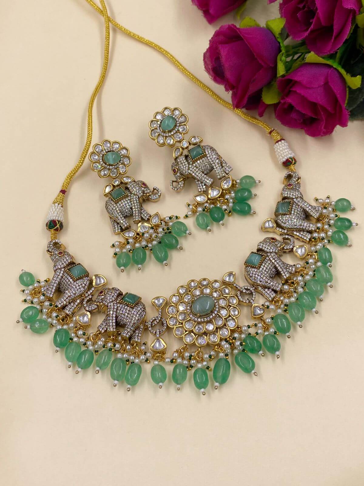 Akira Antique Victorian Elephant Jewellery Set For Weddings By Gehna Shop Victorian Necklace Sets