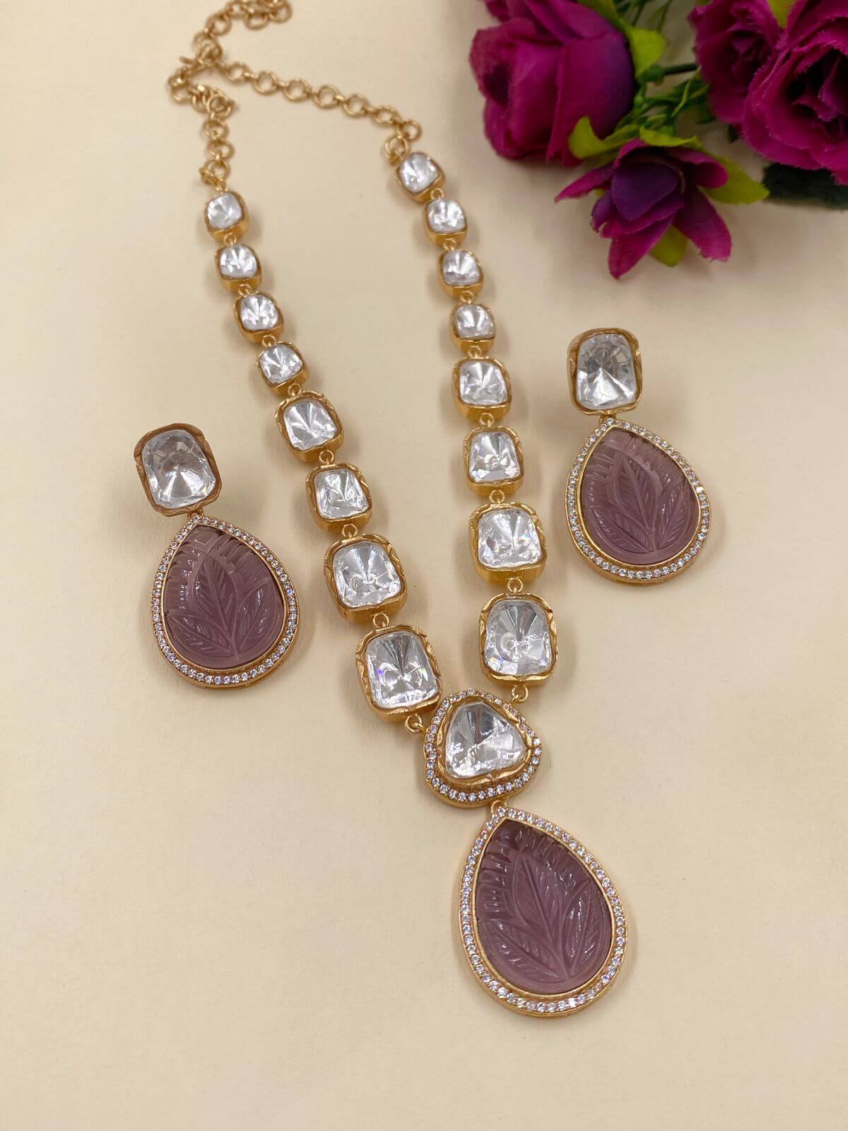 Alisha Moissanite Uncut Polki Neckace Set For Women By Gehna Shop Victorian Necklace Sets