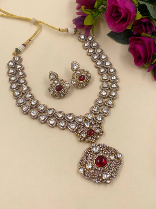 Aliza Victorian Polki Layered Necklace Set For Women By Gehna Shop Victorian Necklace Sets