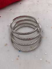 American Diamond Studded Silver Rhodium Plated CZ Bangles (Set Of 4) Zircon Bangles