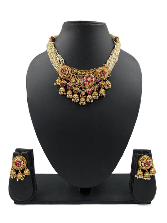Amrapali Short Antique Golden Necklace Set For Women By Gehna Shop Choker Necklace Set