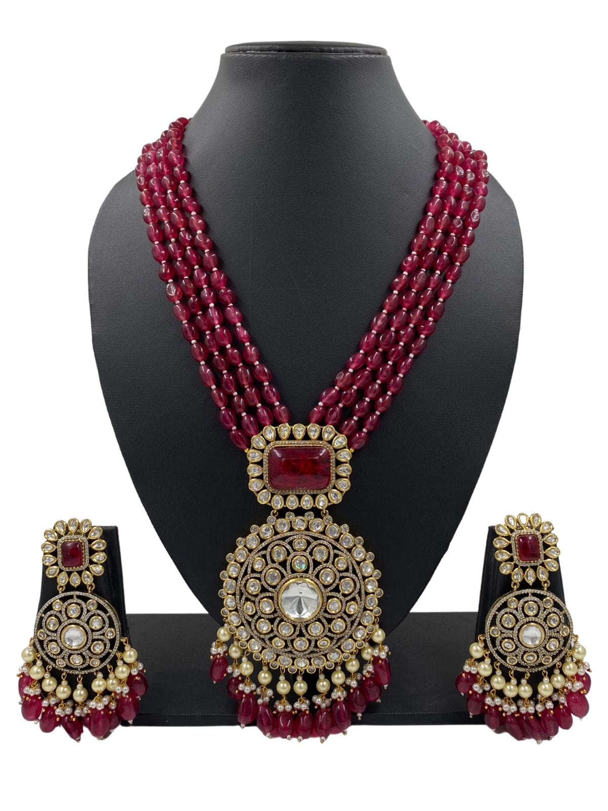 Amulaya Heavy Quality Long Victorian Kundan Polki Necklace Set For Weddings Victorian Necklace Sets