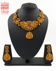 Antique Gold Goddess Lakshmi Necklace Set By Gehna Shop Temple Necklace Sets