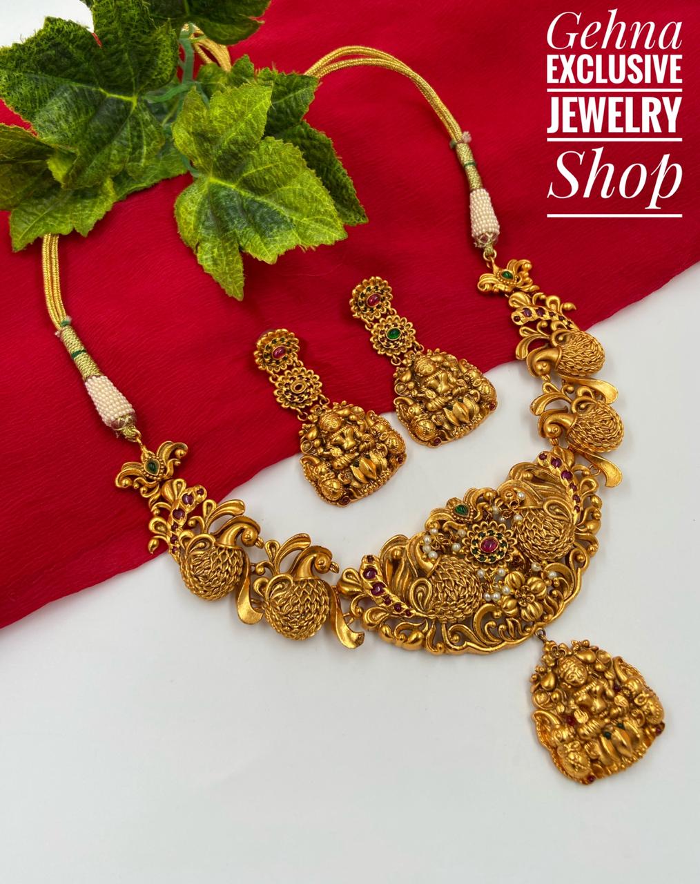 Antique Gold Goddess Lakshmi Necklace Set By Gehna Shop Temple Necklace Sets