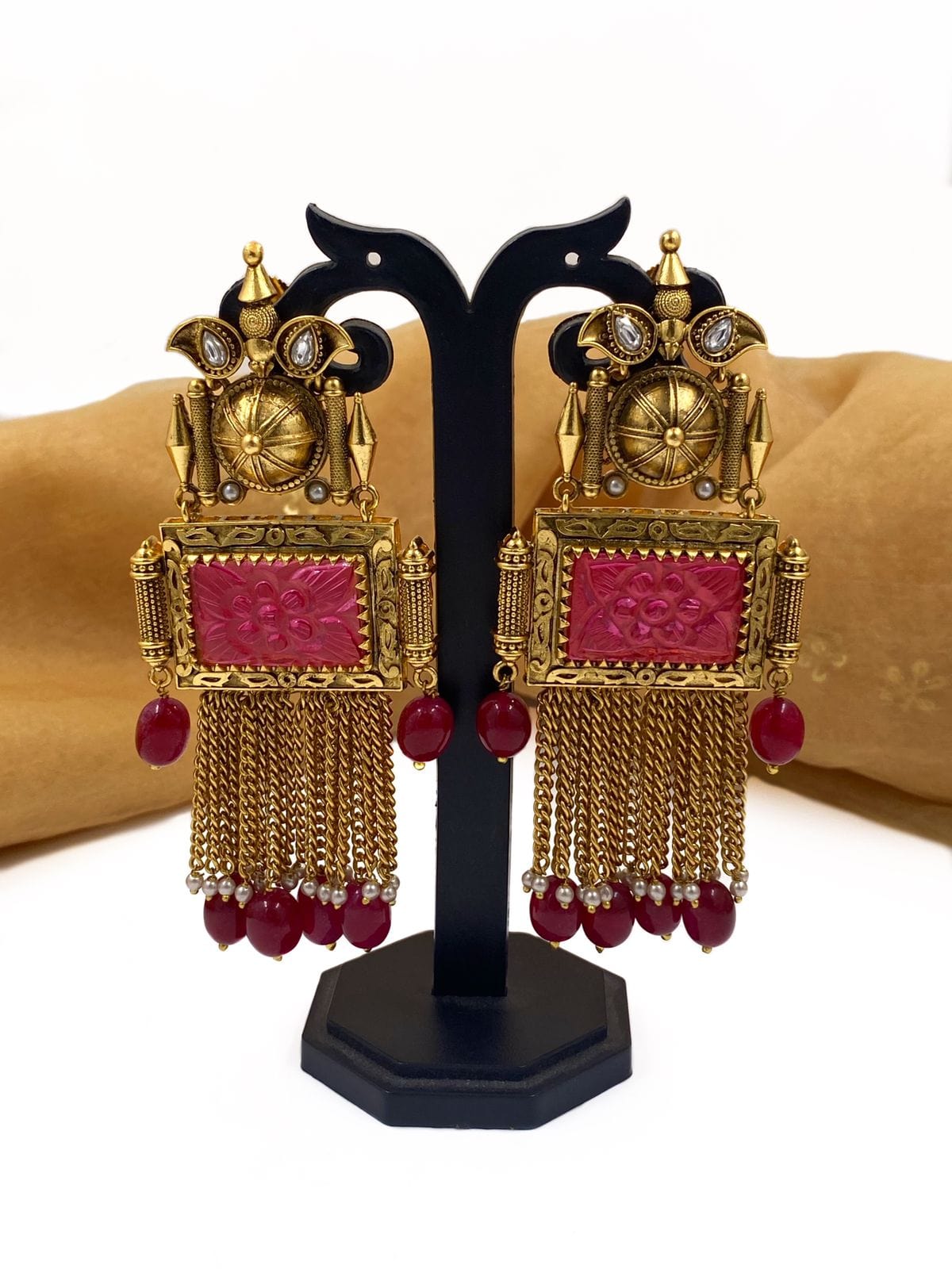 Antique Gold Plated Designer Statement Stone Earrings For Ladies By Gehna Shop Earrings