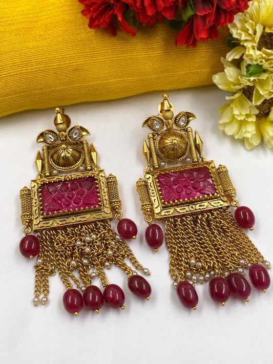 Antique Gold Plated Designer Statement Stone Earrings For Ladies By Gehna Shop Earrings