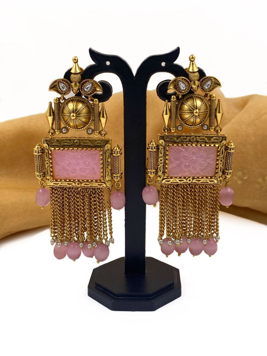 Antique Gold Plated Designer Statement Stone Earrings For Ladies By Gehna Shop Earrings