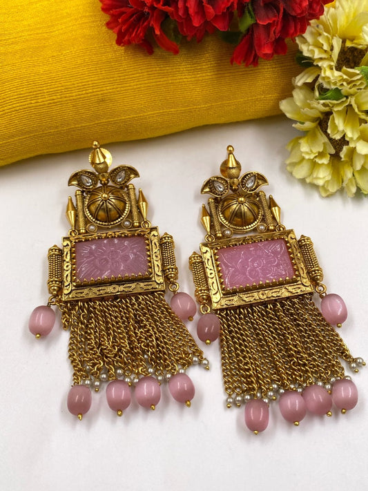 Antique Gold Plated Designer Statement Stone Earrings For Ladies By Gehna Shop Earrings