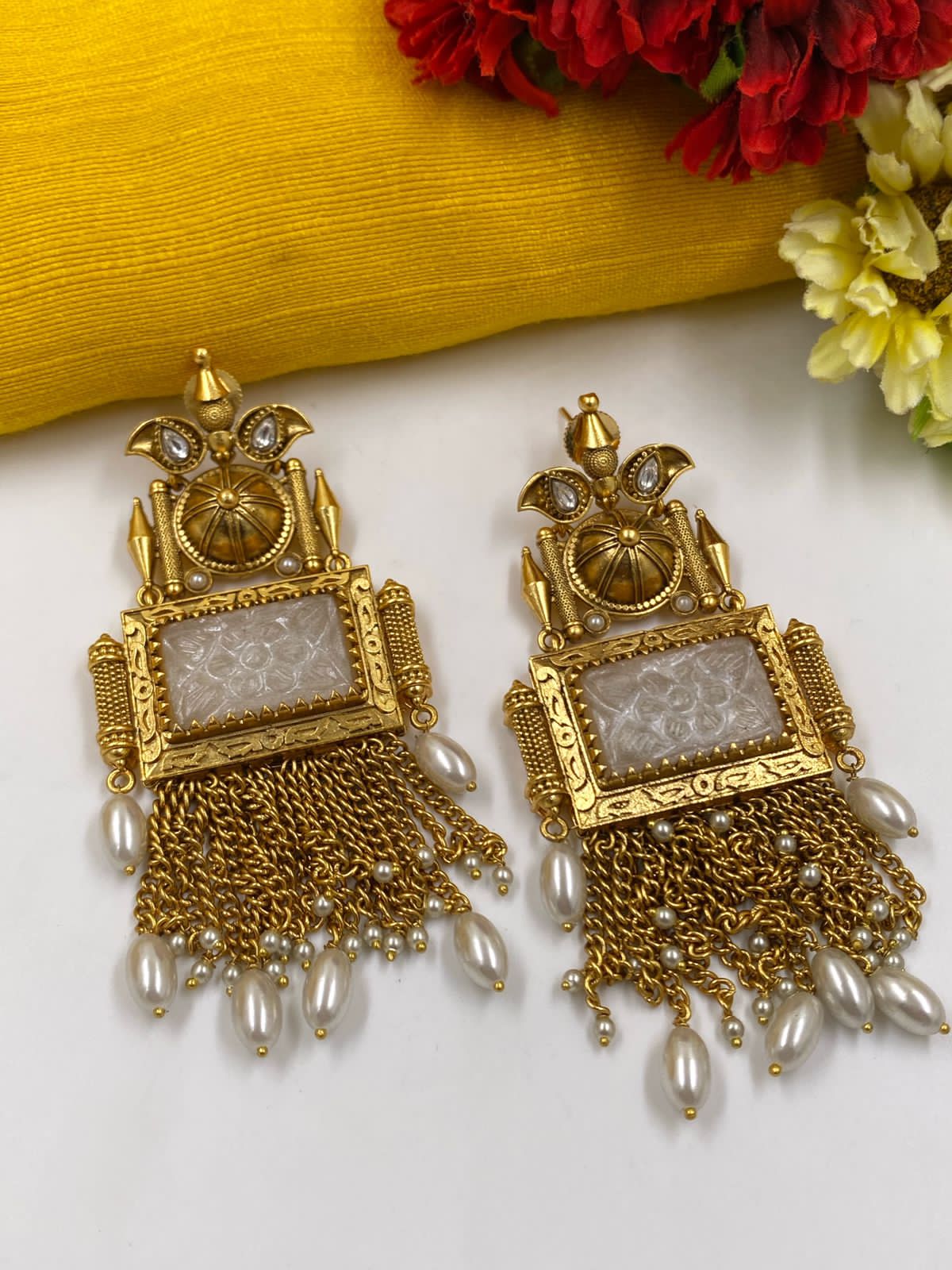 Antique Gold Plated Designer Statement Stone Earrings For Ladies By Gehna Shop Earrings