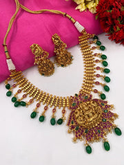 Antique Gold Plated Real Kempu Stone Studded Goddess Lakshmi Bridal Jewelry By Gehna Shop Temple Necklace Sets
