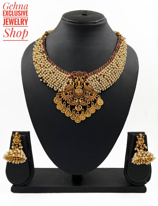 Antique Golden Goddess Lakshmi Necklace Set For Ladies By Gehna Shop Temple Necklace Sets