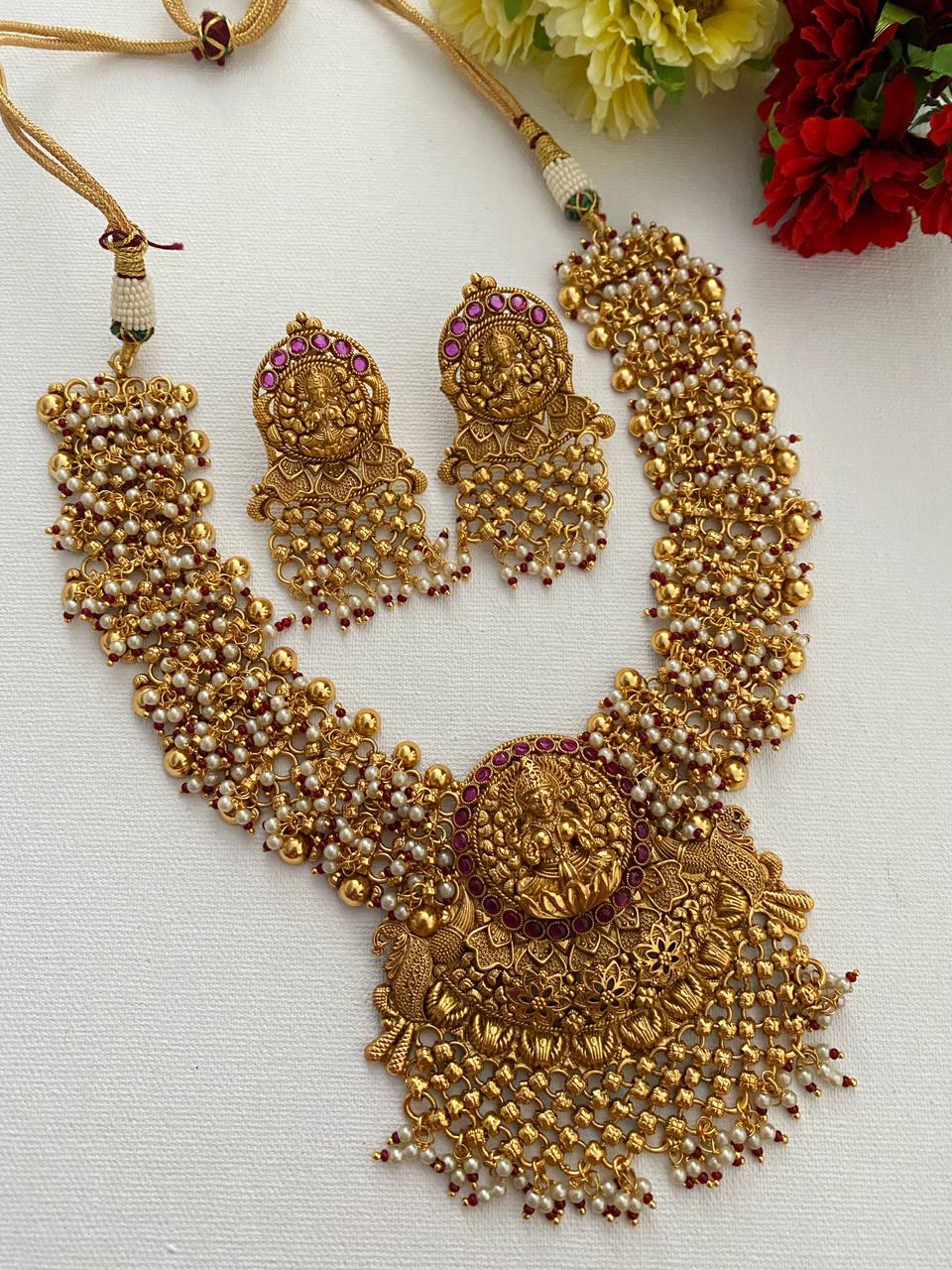 Antique Golden Goddess Lakshmi Temple Jewellery For Weddings By Gehna Shop Temple Necklace Sets