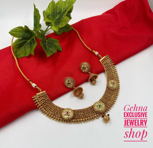 Antique Golden Necklace Set For Women By Gehna Shop Antique Golden Necklace Sets