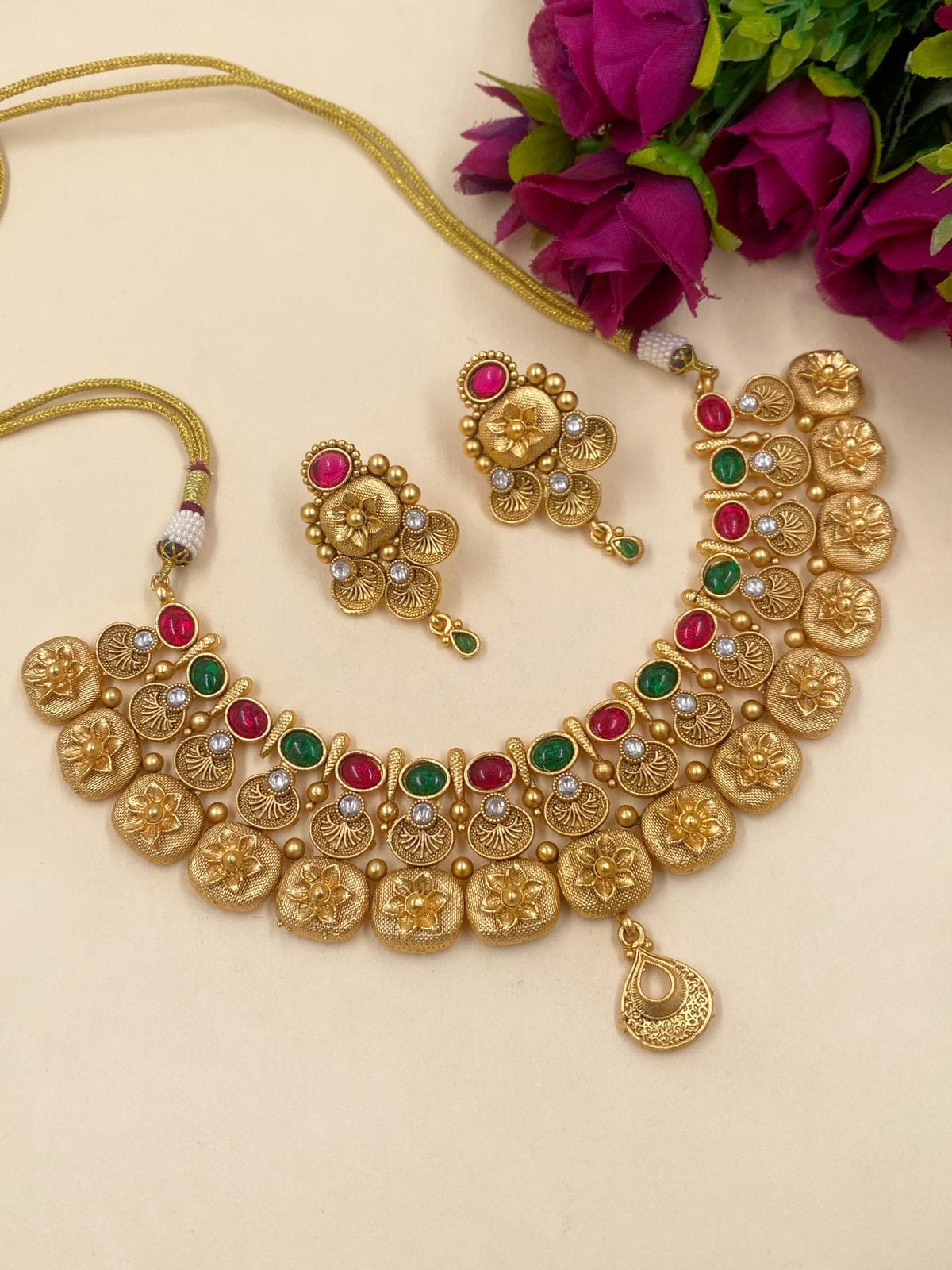 Artificial Gold Plated Antique Neckace Set By Gehna Shop Antique Golden Necklace Sets