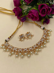 Bhavya Simple Polki And Pearls Party Wear Necklace Set By Gehna Shop Choker Necklace Set