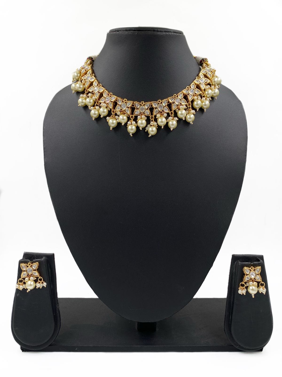Bhavya Simple Polki And Pearls Party Wear Necklace Set By Gehna Shop Choker Necklace Set