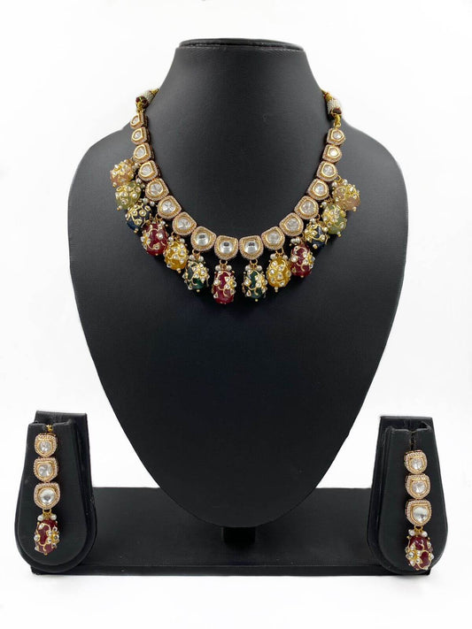 Charmi Single Line Simple Polki Necklace Set For Women By Gehna Shop Victorian Necklace Sets