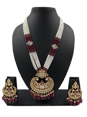 Charu Long Polki Kundan Pendant Necklace Set With Pearls By Gehna Shop Kundan Necklace Sets