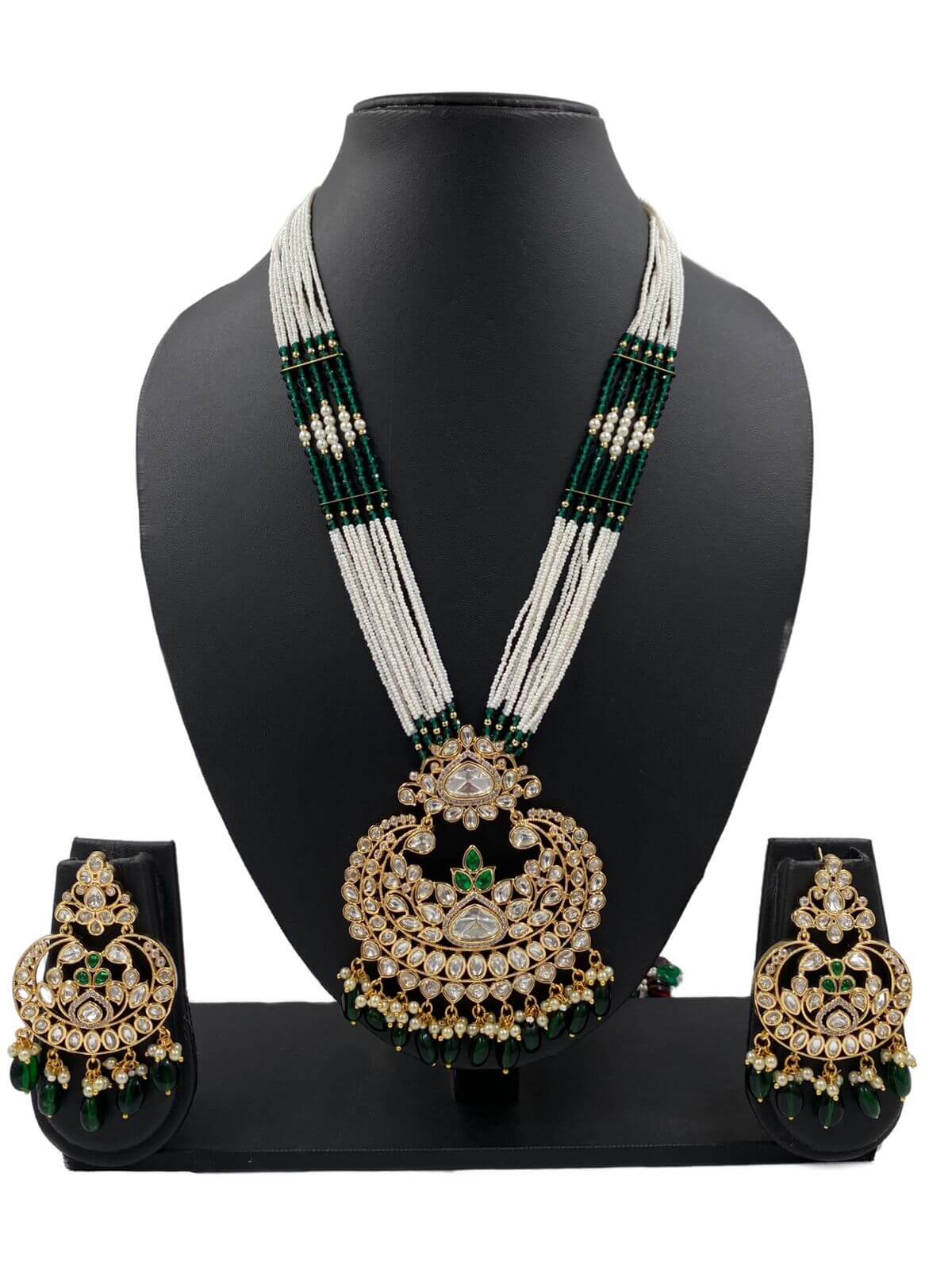 Charu Long Polki Kundan Pendant Necklace Set With Pearls By Gehna Shop Kundan Necklace Sets