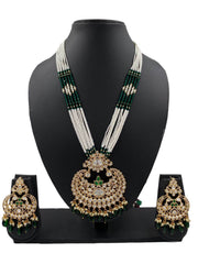 Charu Long Polki Kundan Pendant Necklace Set With Pearls By Gehna Shop Kundan Necklace Sets