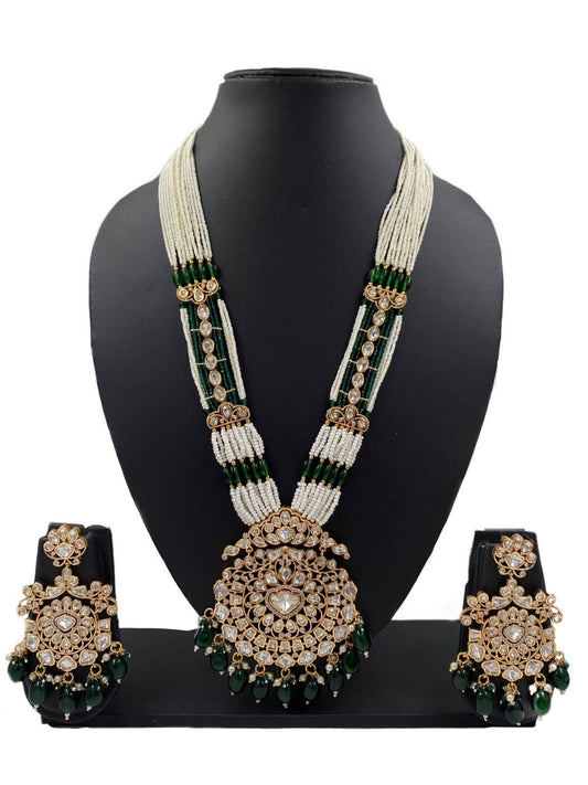Charvi Long Polki Kundan Necklace Set With Pearls Strings By Gehna Shop Kundan Necklace Sets