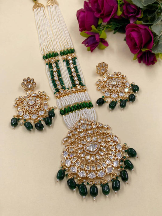 Charvi Long Polki Kundan Necklace Set With Pearls Strings By Gehna Shop Kundan Necklace Sets