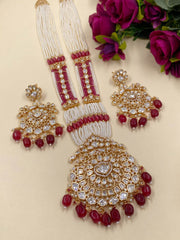 Charvi Long Polki Kundan Necklace Set With Pearls Strings By Gehna Shop Kundan Necklace Sets