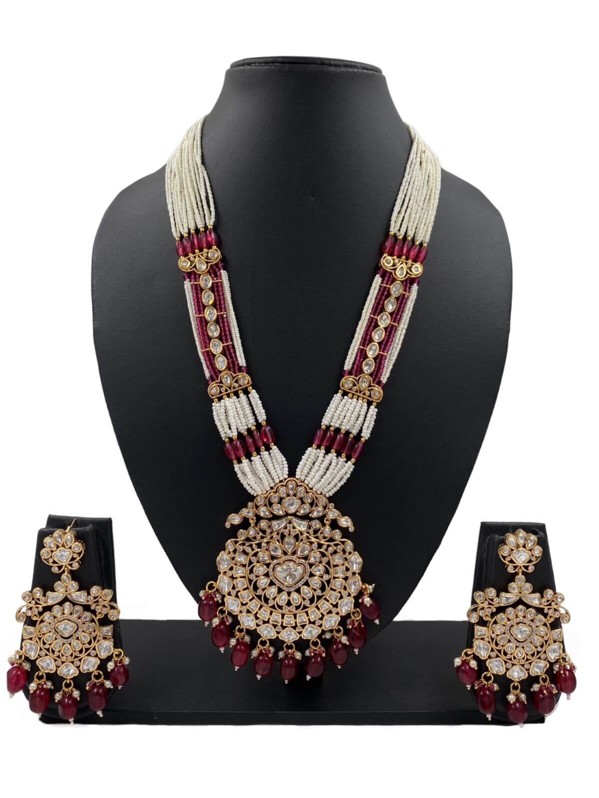 Charvi Long Polki Kundan Necklace Set With Pearls Strings By Gehna Shop Kundan Necklace Sets