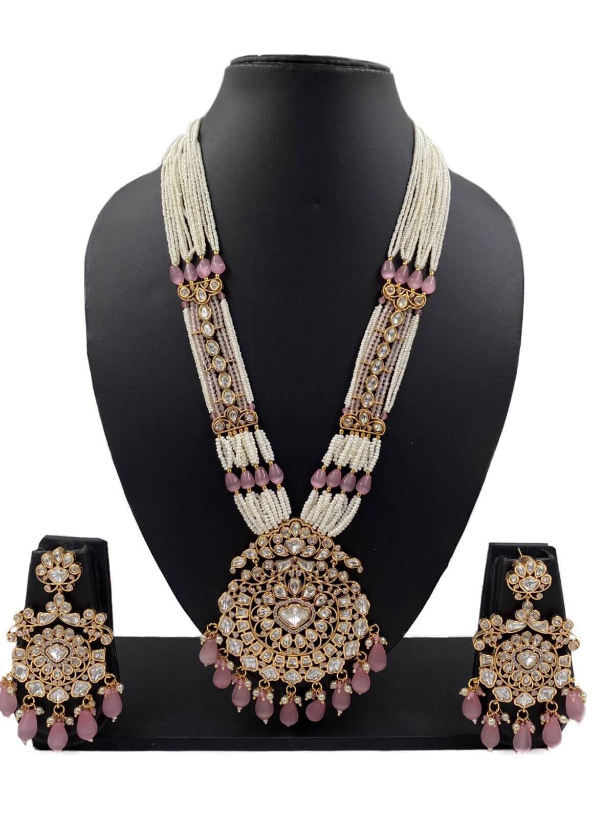 Charvi Long Polki Kundan Necklace Set With Pearls Strings By Gehna Shop Kundan Necklace Sets