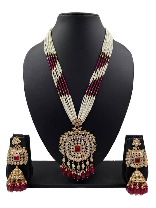 Chhaya Long Polki Kundan Pendant Necklace Set With Pearls Strings For Weddings Kundan Necklace Sets