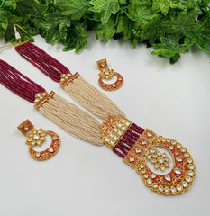 Contemporary Red Color Handmade Designer Necklace Set For Weddings Kundan Necklace Sets